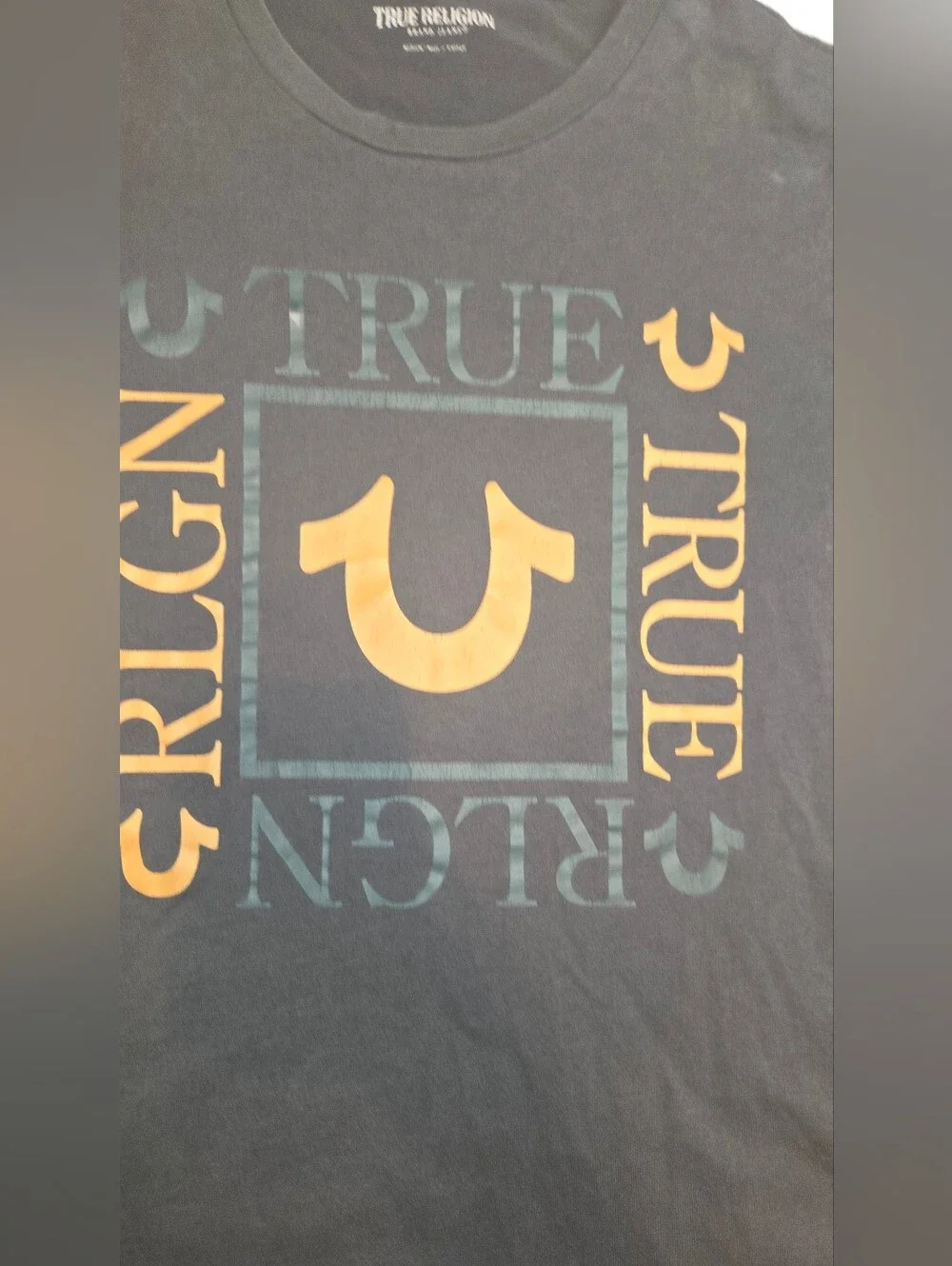 True Religion Black Tee with Gold Graphic Logo